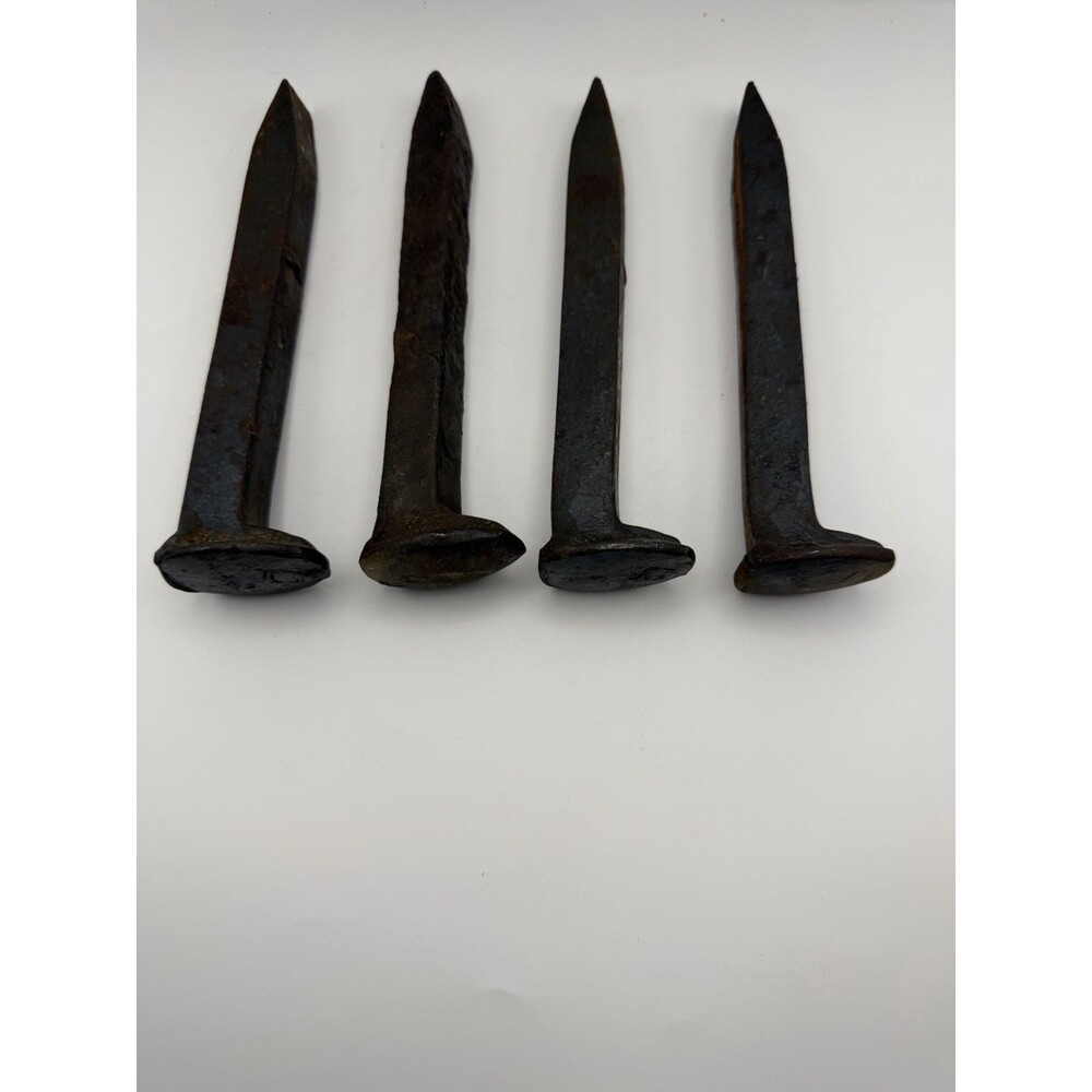 Lot of 4 Vintage Hand Forged Railroad Spikes Square Nails Rustic Primitive Marke